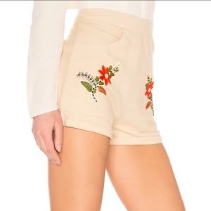 Tularosa Penelope high-waisted embroidered shorts, tan, size small